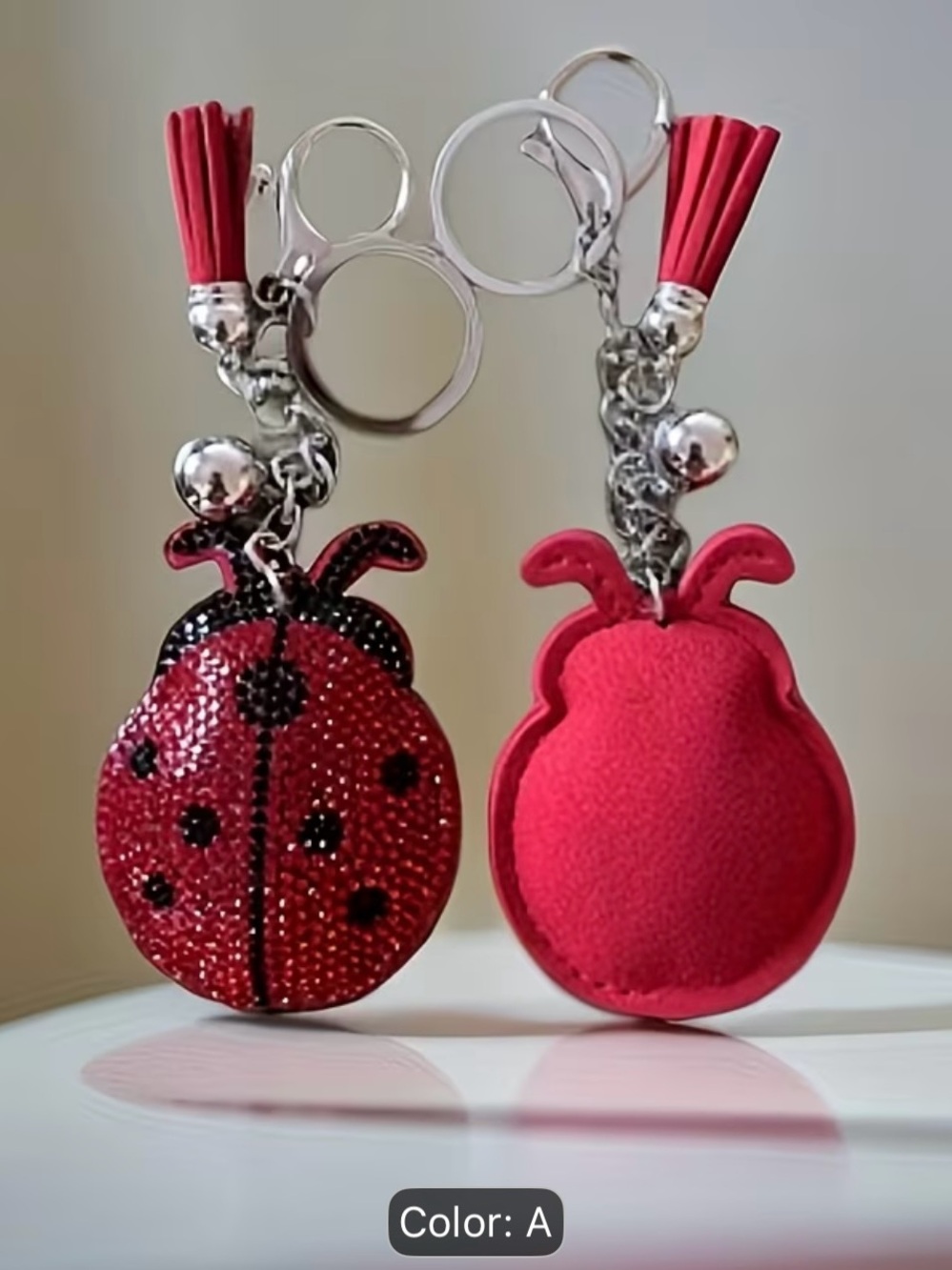 Red Crystal Ladybug Keychain Card Holder - Picture 4 of 4